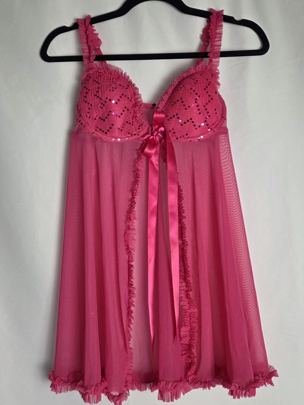 Victoria's Secret Sexy Little Things Pink Mesh Ruffle Babydoll Lingerie